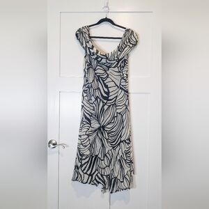 Giorgio Fiorlini Long Dress Sleeveless Draped Neck Black White Floral Size 16